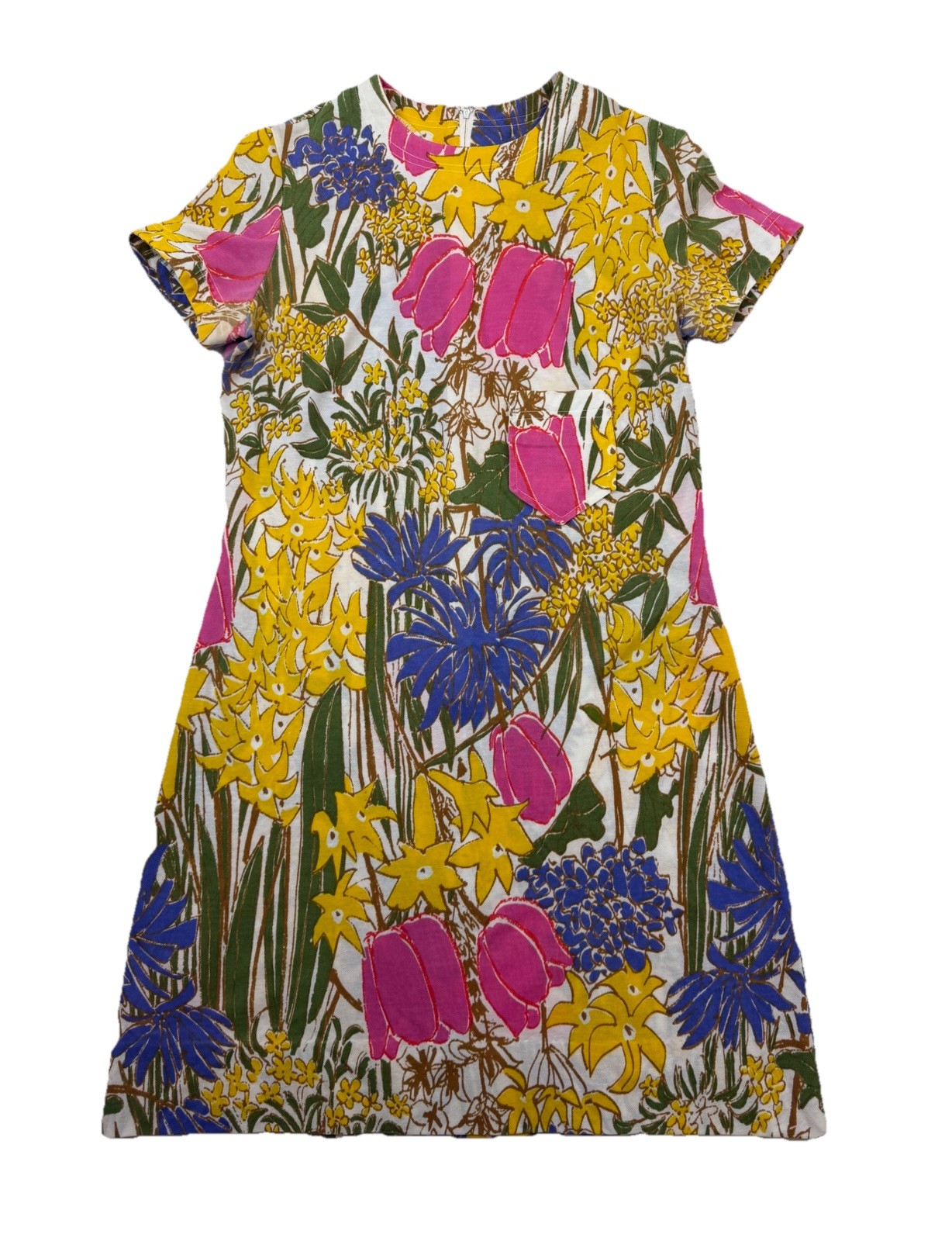 Vtg 60s Handmade Mini Dress Womens Sz S/M Bright Floral Chest Pocket See NOTES