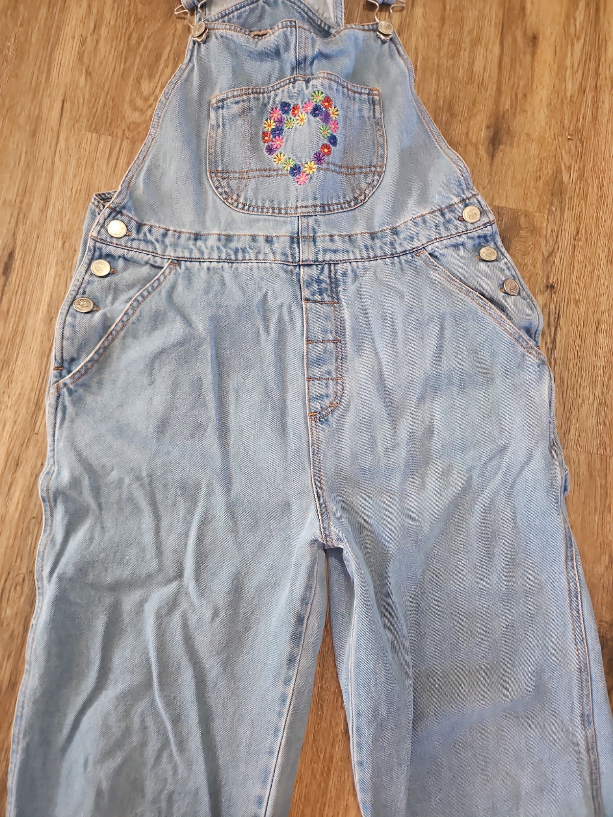Vintage 1990s JouJou Light Blue Denim Straight Leg.Embroidered Jeans Overalls LG