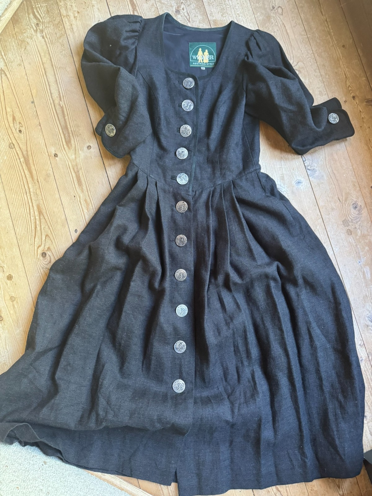 Vintage Wenger Dress Costume Dirndl Military Buttons Linen Wool 36 38
