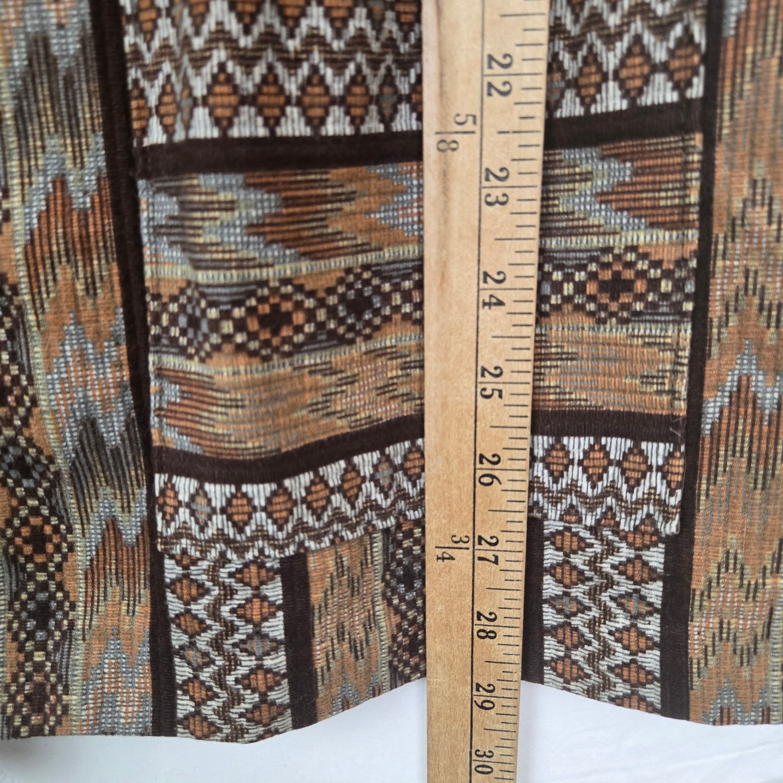 Vintage Prior Westerns Denver Southwestern Geometric Woven Longline Vest Brown