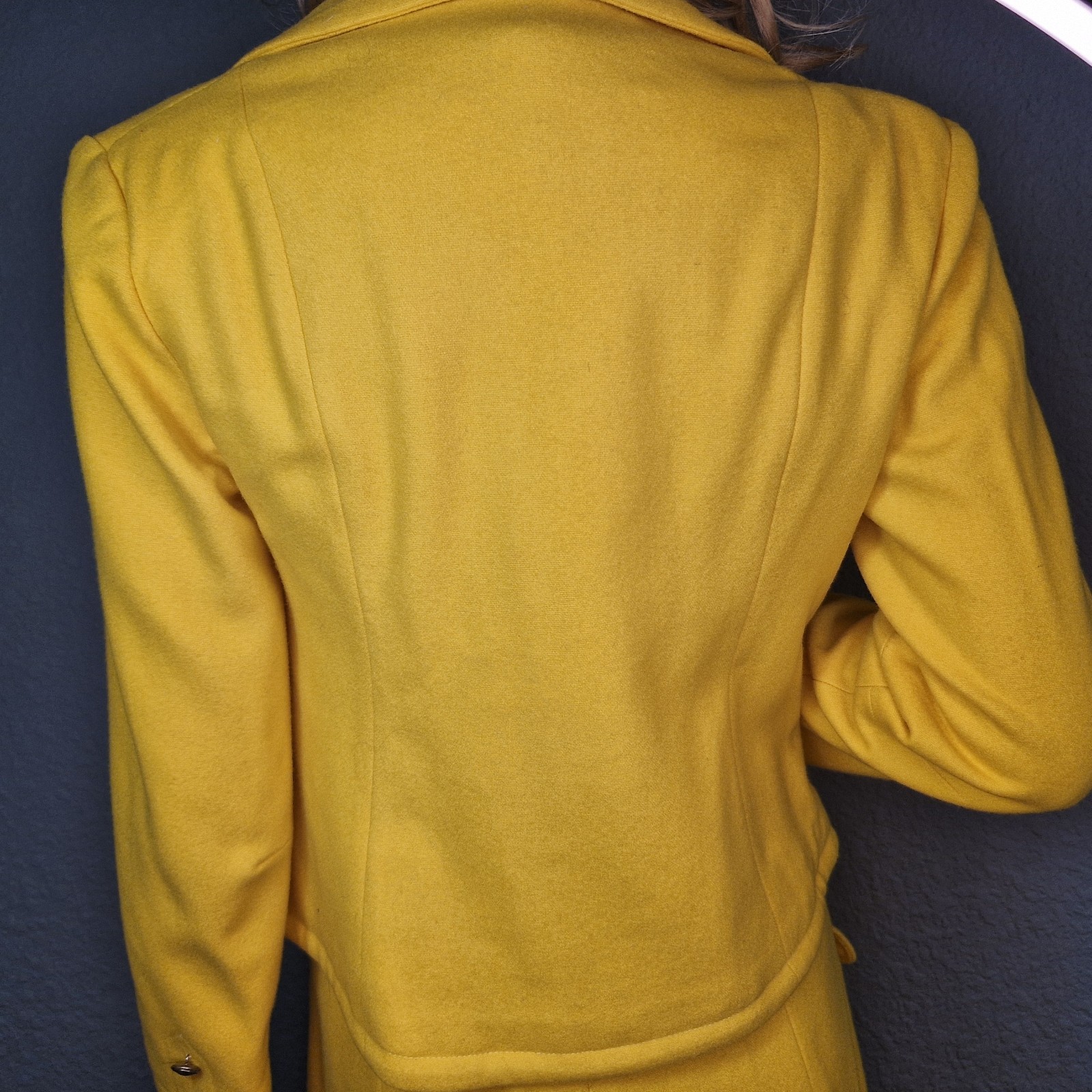 60’s Designer Mod Go Go Lemon Yellow Wool Suit Dress Mini Dress & Jacket RARE SM