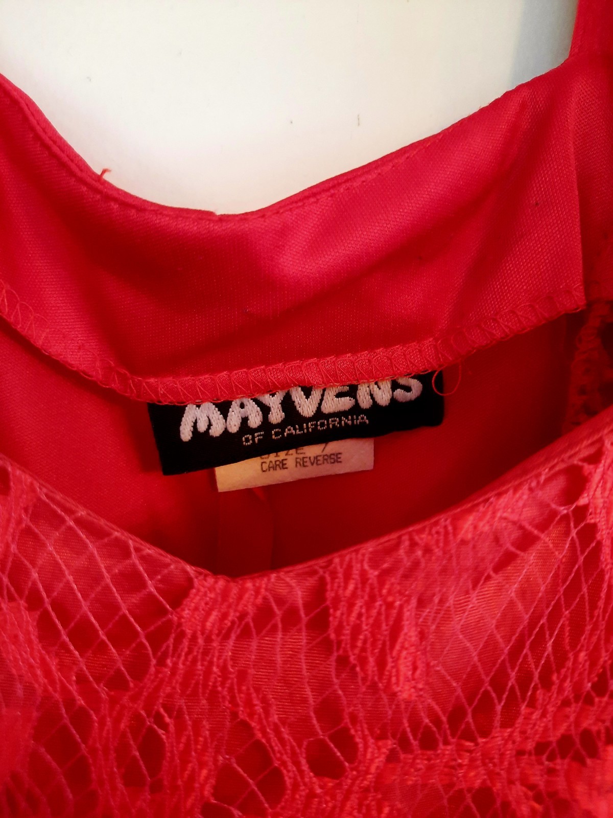 Vintage 1980s Mayvens of California Red Lace Party Dress Prom Photo Session