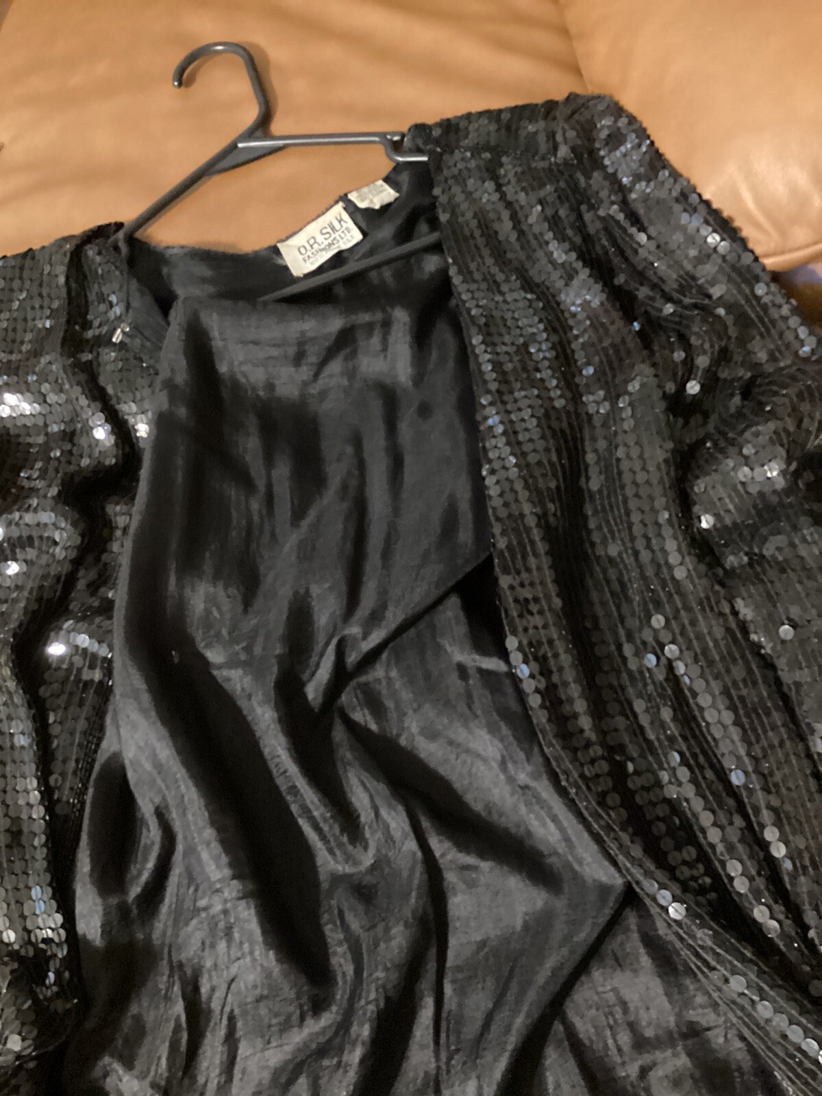 O.R. Fashions LTD Black Silk Sequin Jacket Long Sleeve Vintage