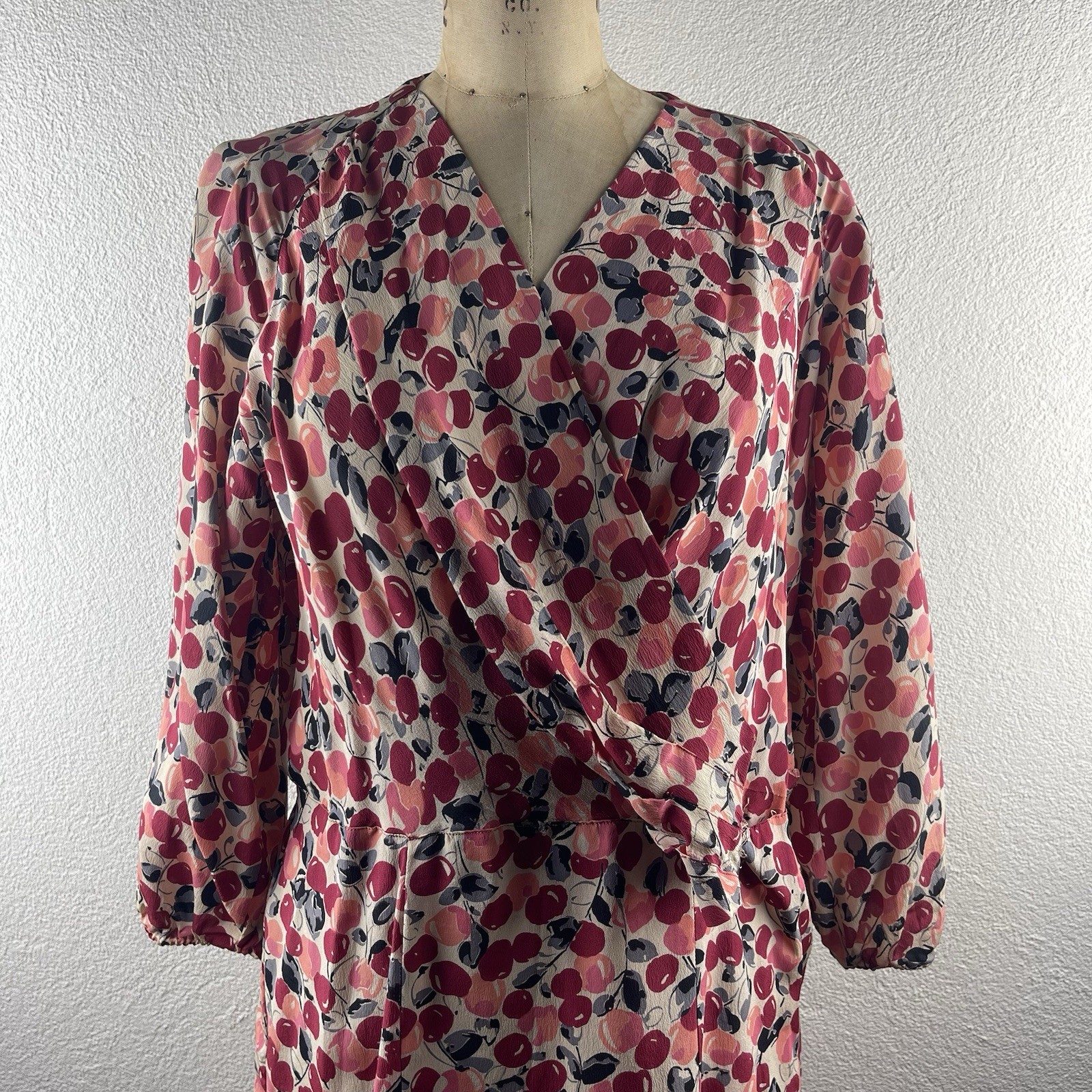 Vintage l 30s L Novelty Cherry Print Rayon Blouse Dress Fabric Remnant Repurpose