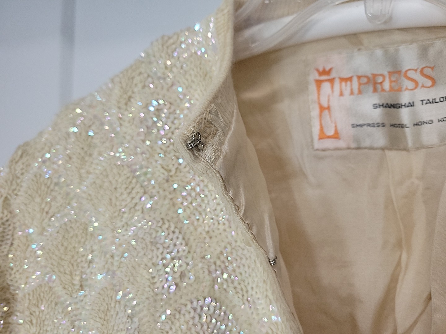 1960 Express Hong Kong Sequin Wool Cardigan Sweater Empress Hong Kong Rare VTG