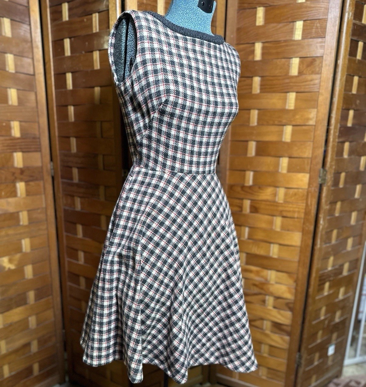 Country Set Womens Red Grey Plaid Wool Dress Size XS/S Vintage