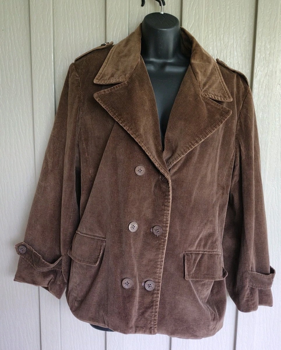 Vintage INTERNATIONAL SCENE Brown Corduroy Pea Jacket Double Breasted Blazer 18