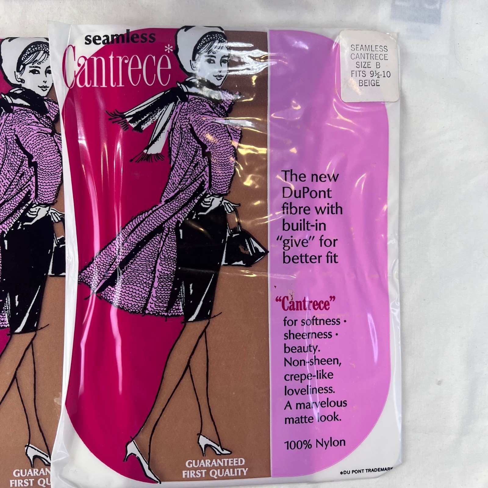 Vintage Cantrece Seamless Nylon Hosiery Lot 3 Pairs Beige Size B 9.5-10 DuPont