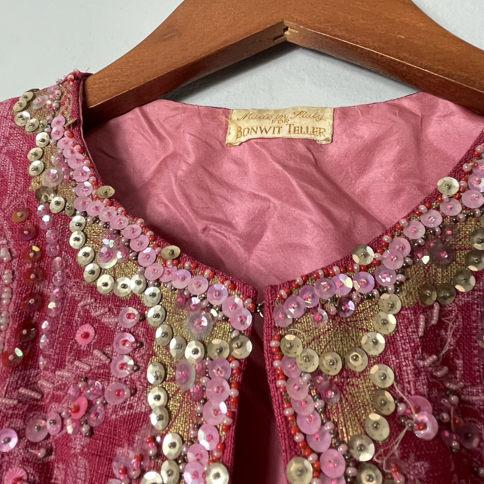 Bonwit Teller True Vintage Sequined Pink Womens Top Small Embellished Rare