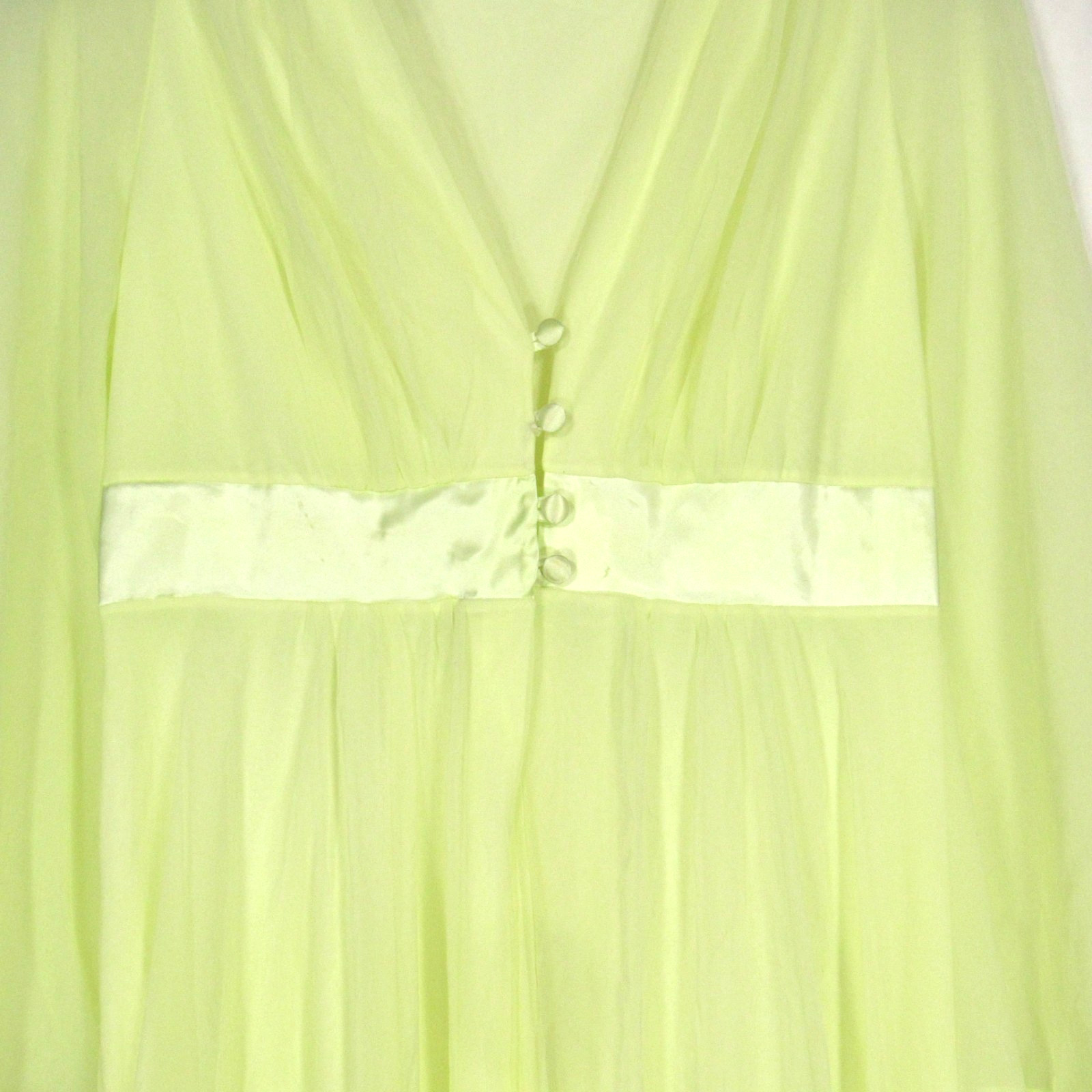 VTG GOSSARD ARTEMIS Sheer Chiffon & Satin LIME GREEN Dressing Gown Open Robe S