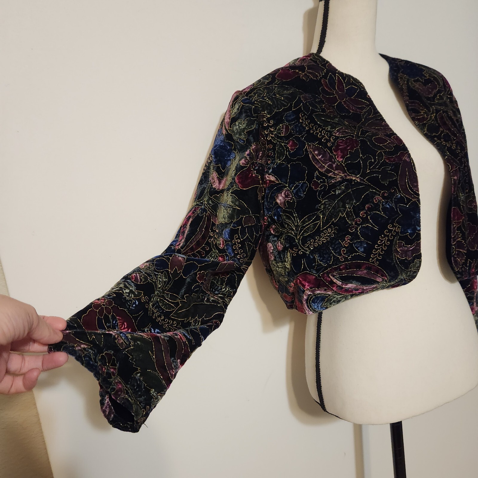 Vintage Coloratura wool Blend Velvet Bolero Crop Open Front Jacket Top