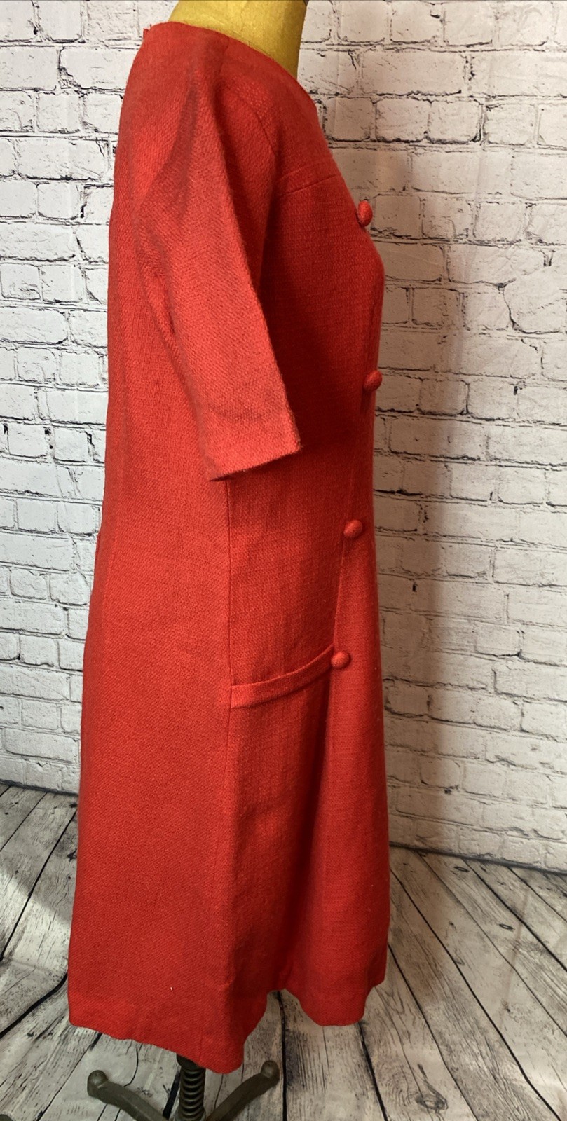 Vtg Nancy Greer New York Button Red Tweed Dress Career Size 14