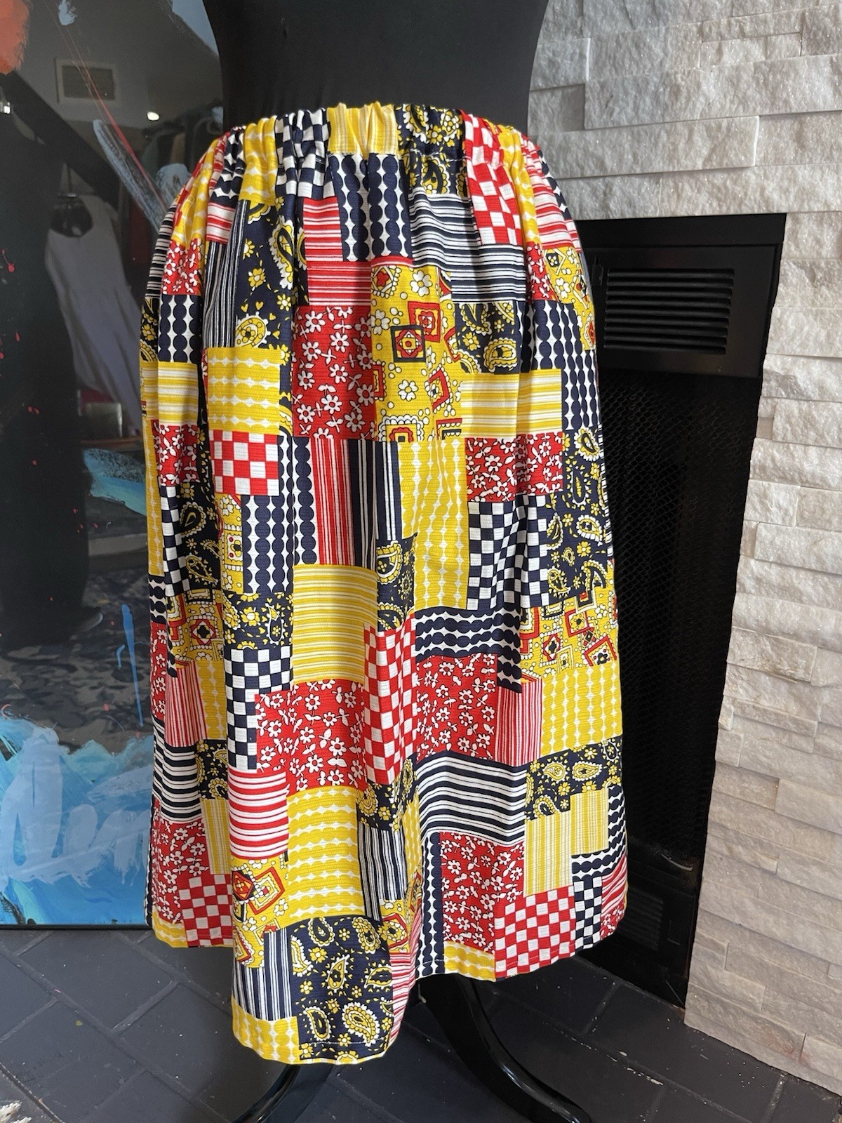 Vintage Handmade Patchwork A Line Full Flair Skirt