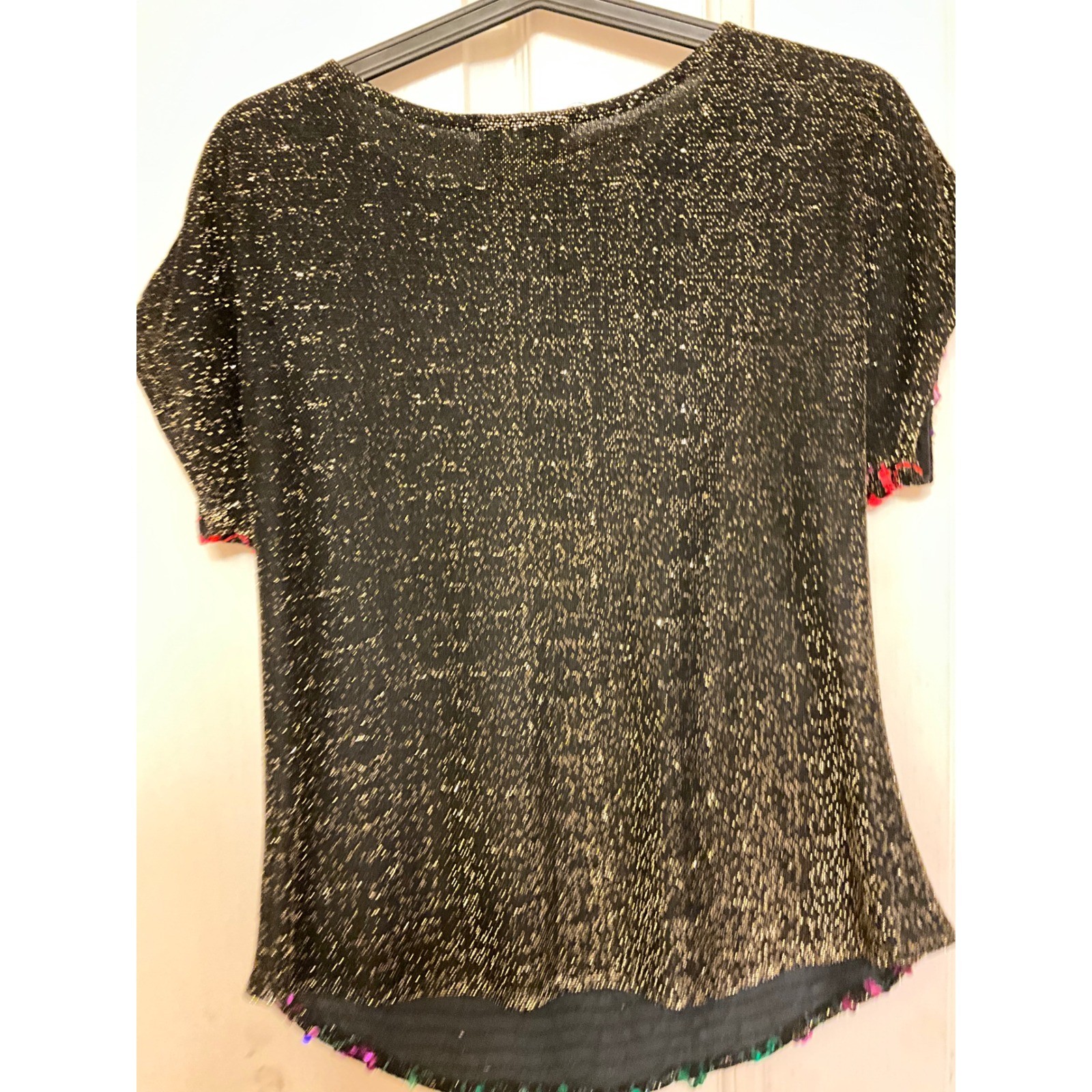 Vintage Joanna Sequin Multicolor Zig Zag and Black Gold Metallic Top – Med