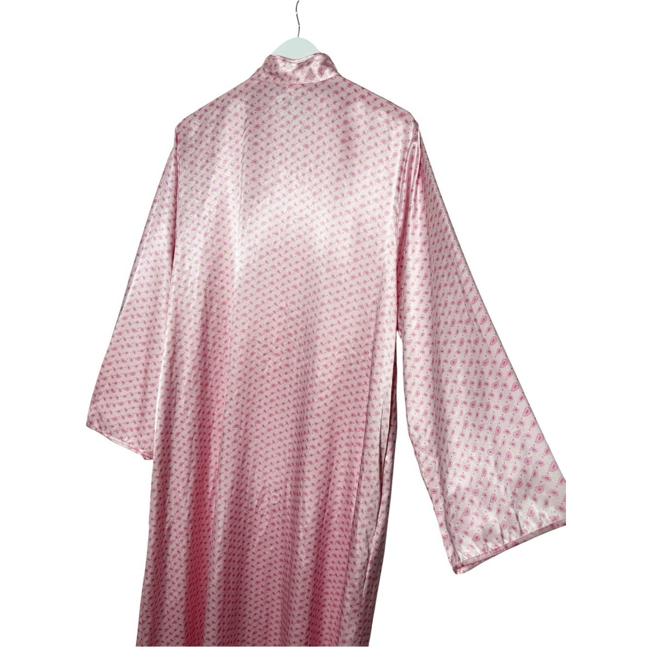 Vintage Natori Pink Satin Caftan Robe Lounge Dress Floral Tassel Size XL
