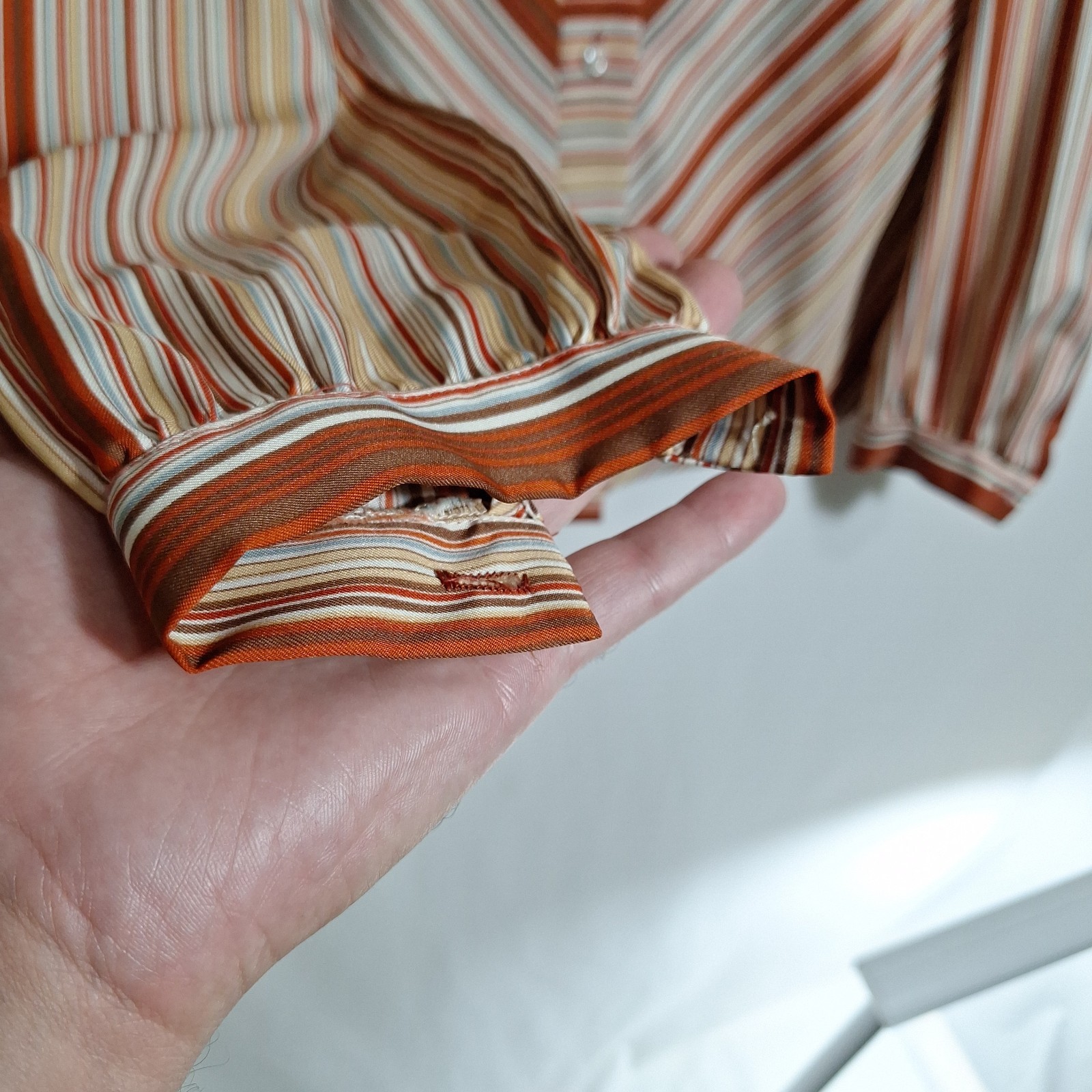 Vintage 1970s Alice Stuart Chevron Stripe Tie Neck Blouse Rust Brown Long Sleeve