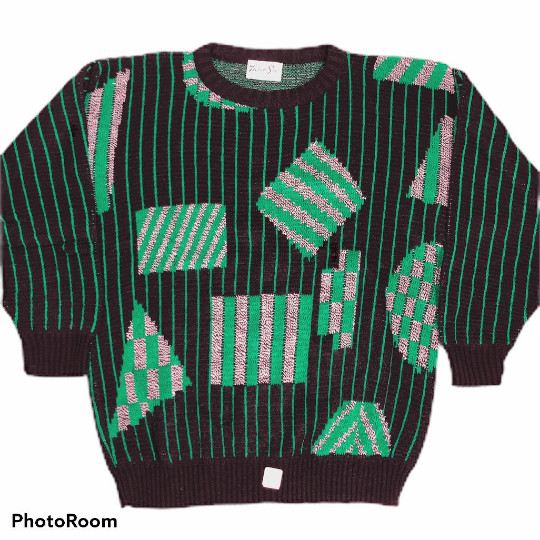 NoS New Vtg 90’s Green ELECTRIC DICE Jumper GEOMETRIC Knit HiP HoP Sweater M