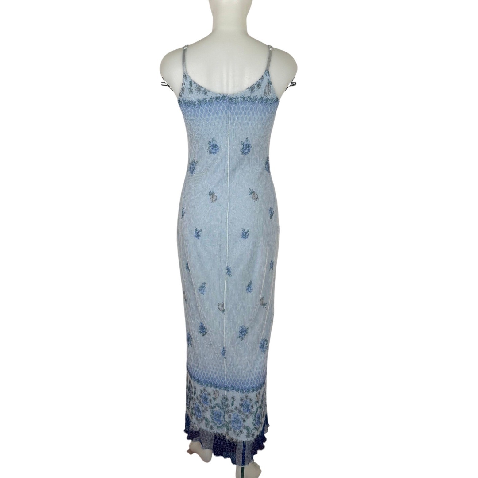 VTG Mesh Slip Dress Maxi 90s Y2K Blue Floral Juniors SZ Large (FLAWS