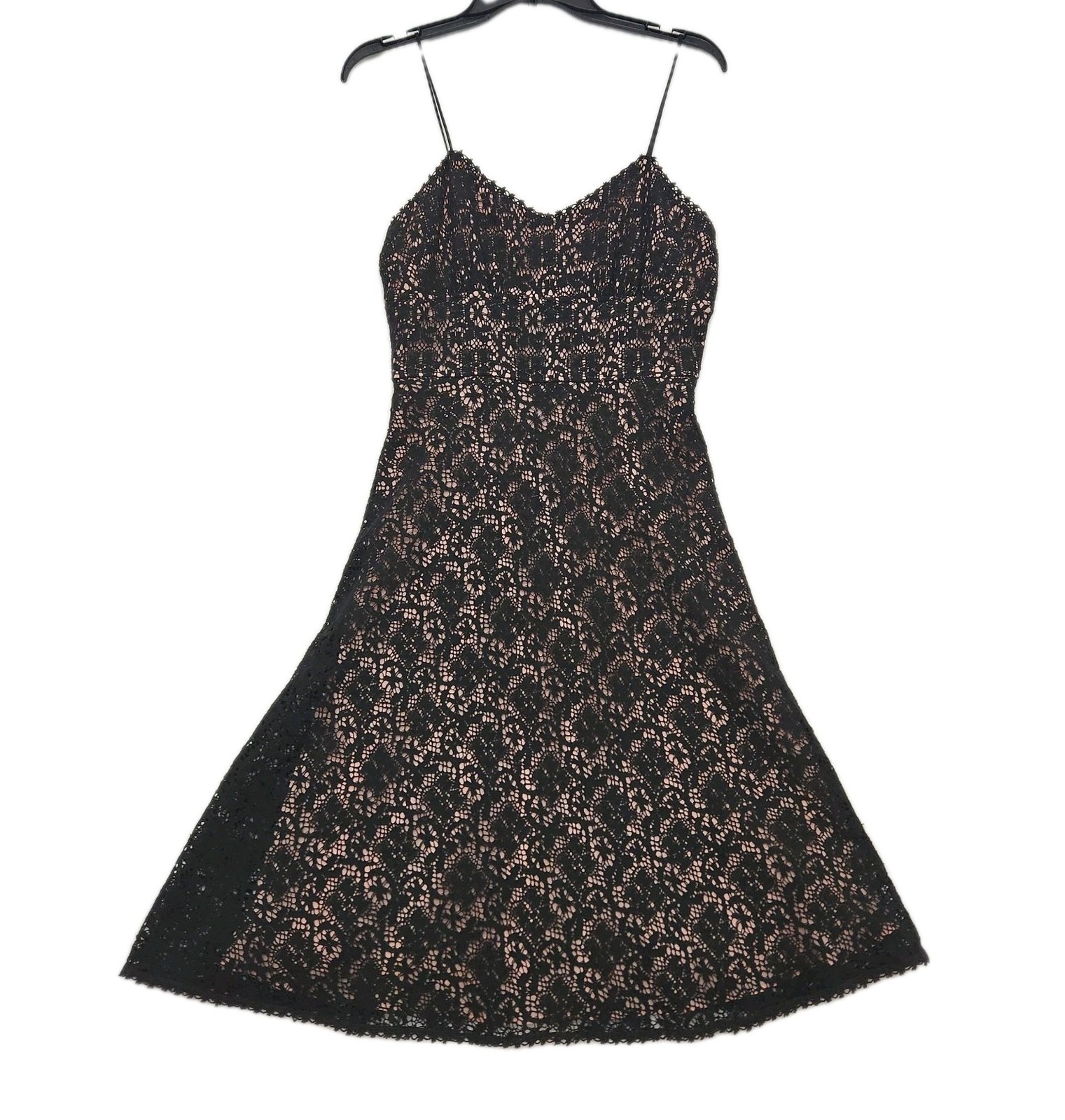 Mica Vintage 90s Black Lace Crochet Light Pink Lining Dress Women SZ 6