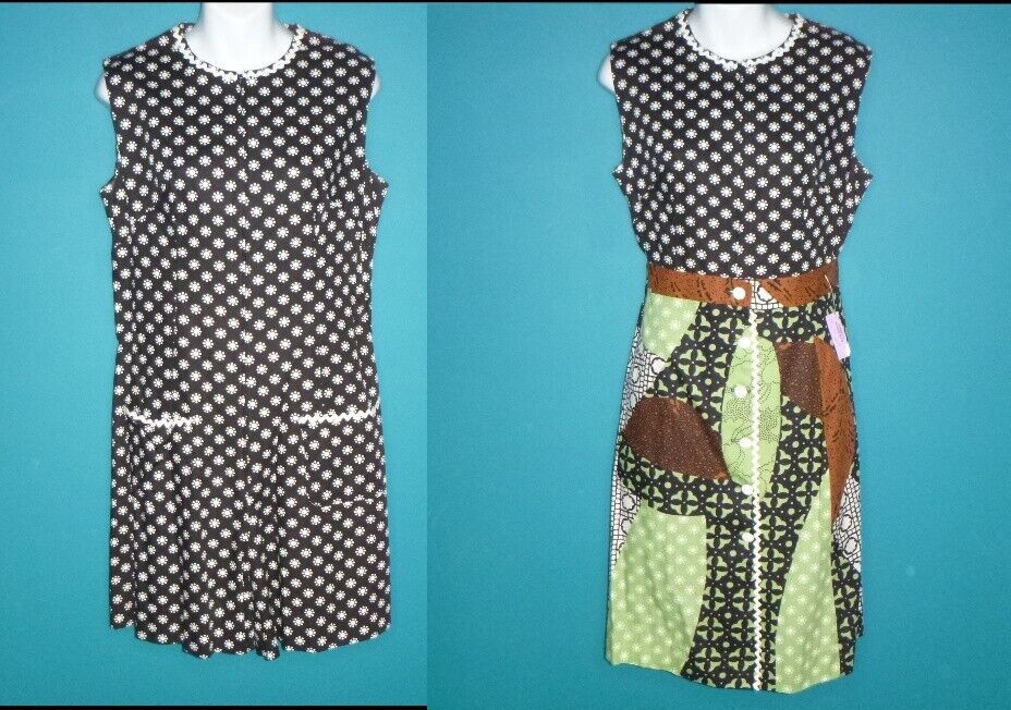 Vtg 70s Liberty Circle Zip Front Romper W/ Matching Button Front Skirt Sz L