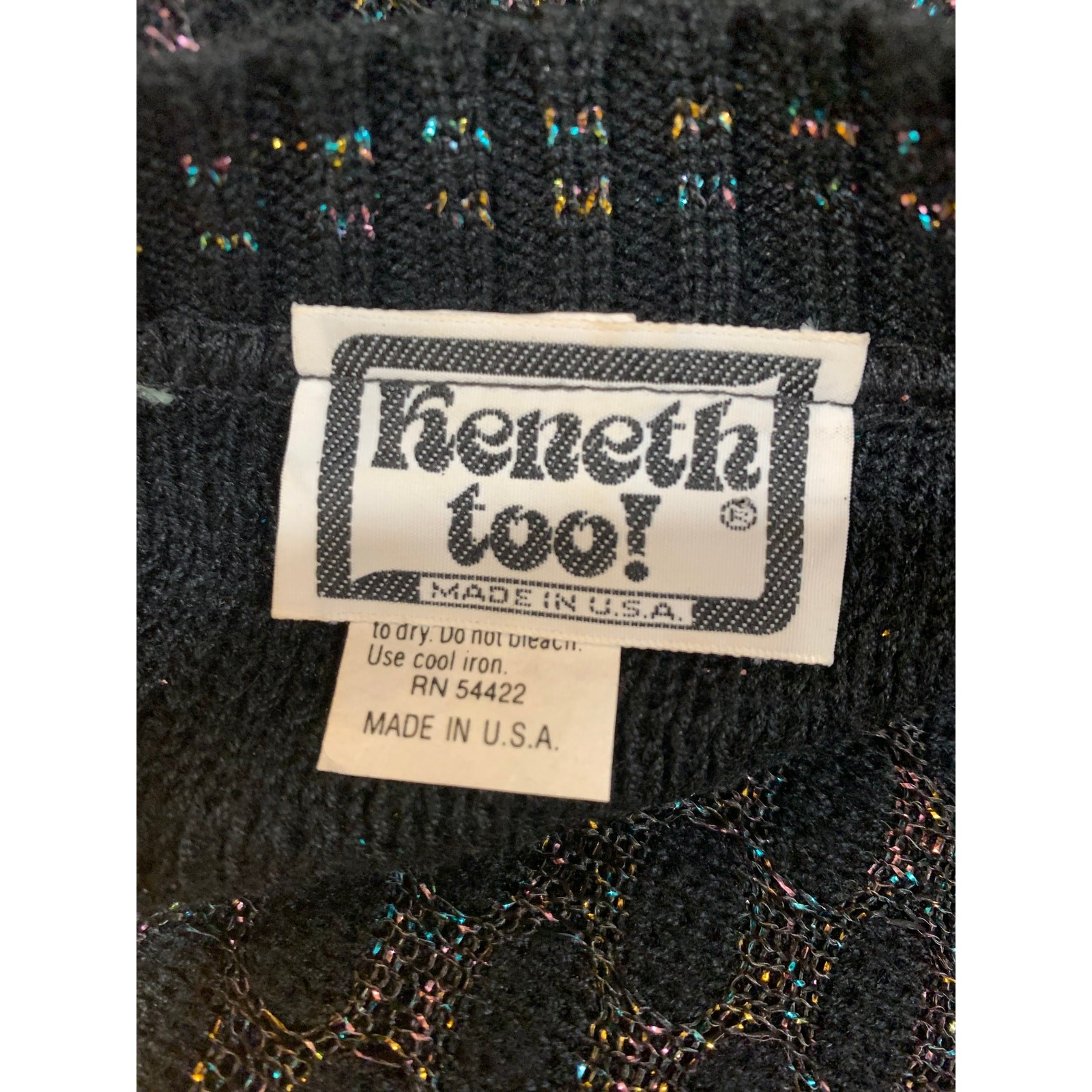 70s Kenneth Too Black Metallic Knit Sweater Top | Rainbow Lurex Vest XS/S