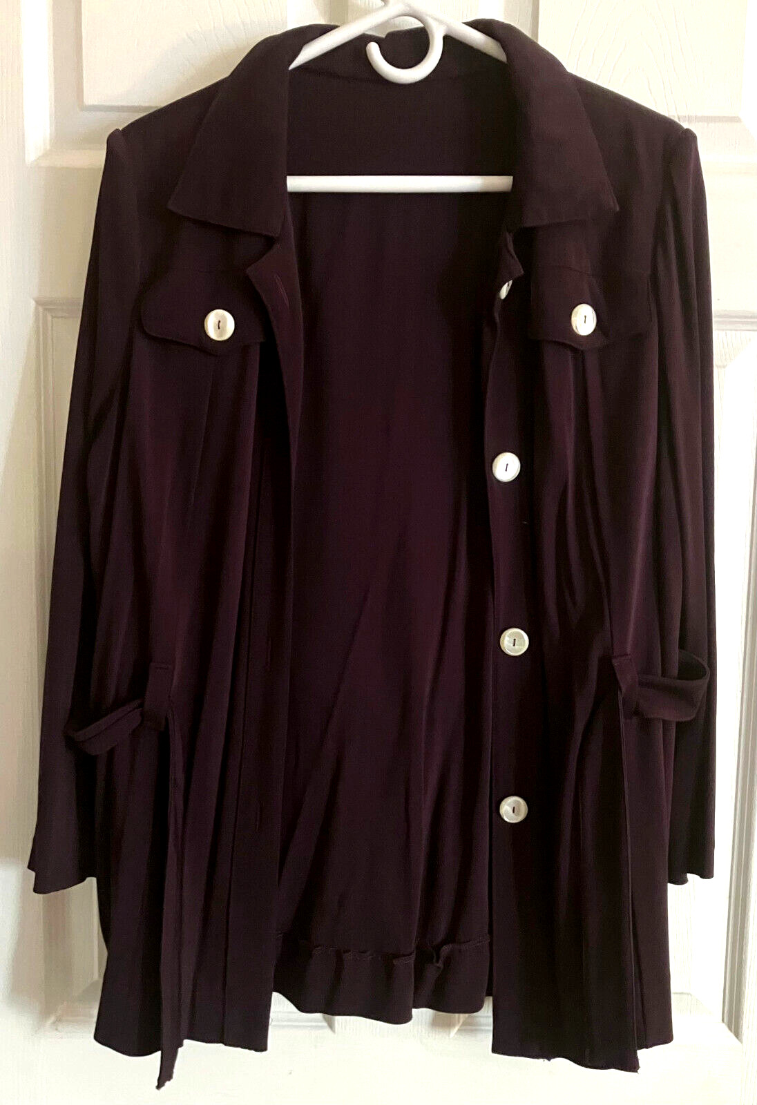 Vintage 90’s Chic Eggplant Color Blouse Top SHIRT JACKET Shacket w/ Silk, L – XL