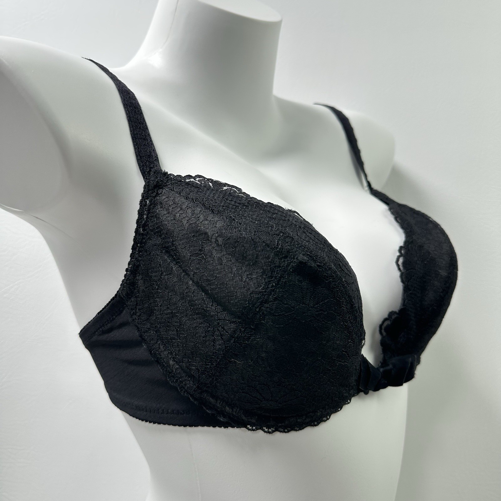Vintage 70s Gossard Wonderbra Black Lace Push Up Underwire Bra 36C Lingerie Icon
