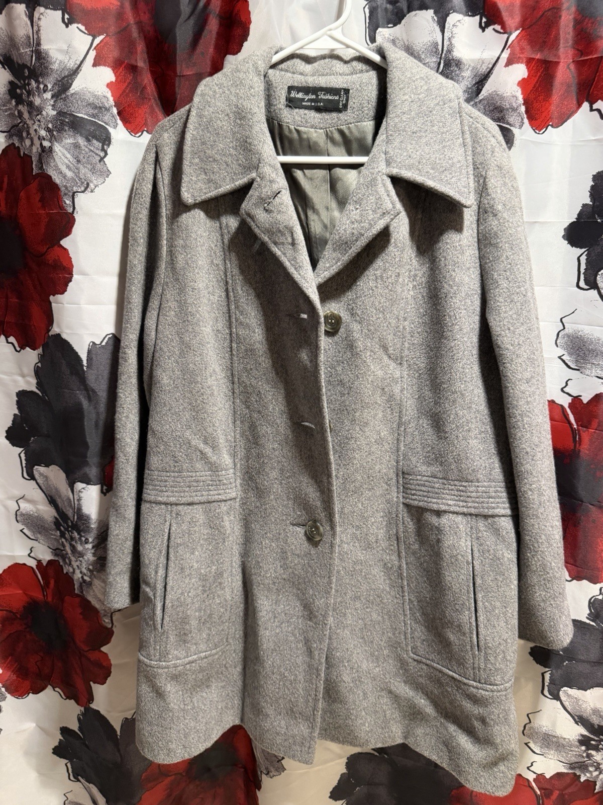 Vintage Wellington Fashions Women’s Wool Coat Gray Made in USA Overcoat
