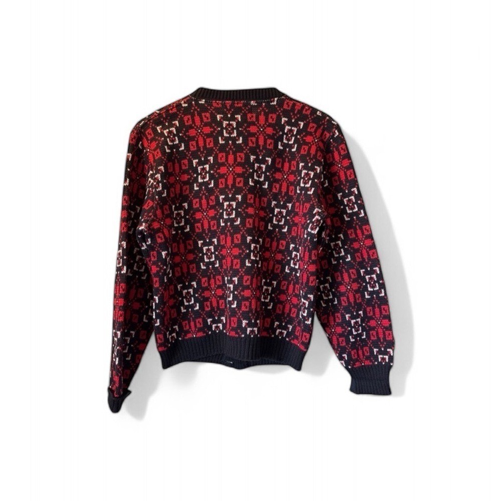 Jersild Cardigan Sweater Womens Medium Red Black Wool Fair Isle Vintage Nordic