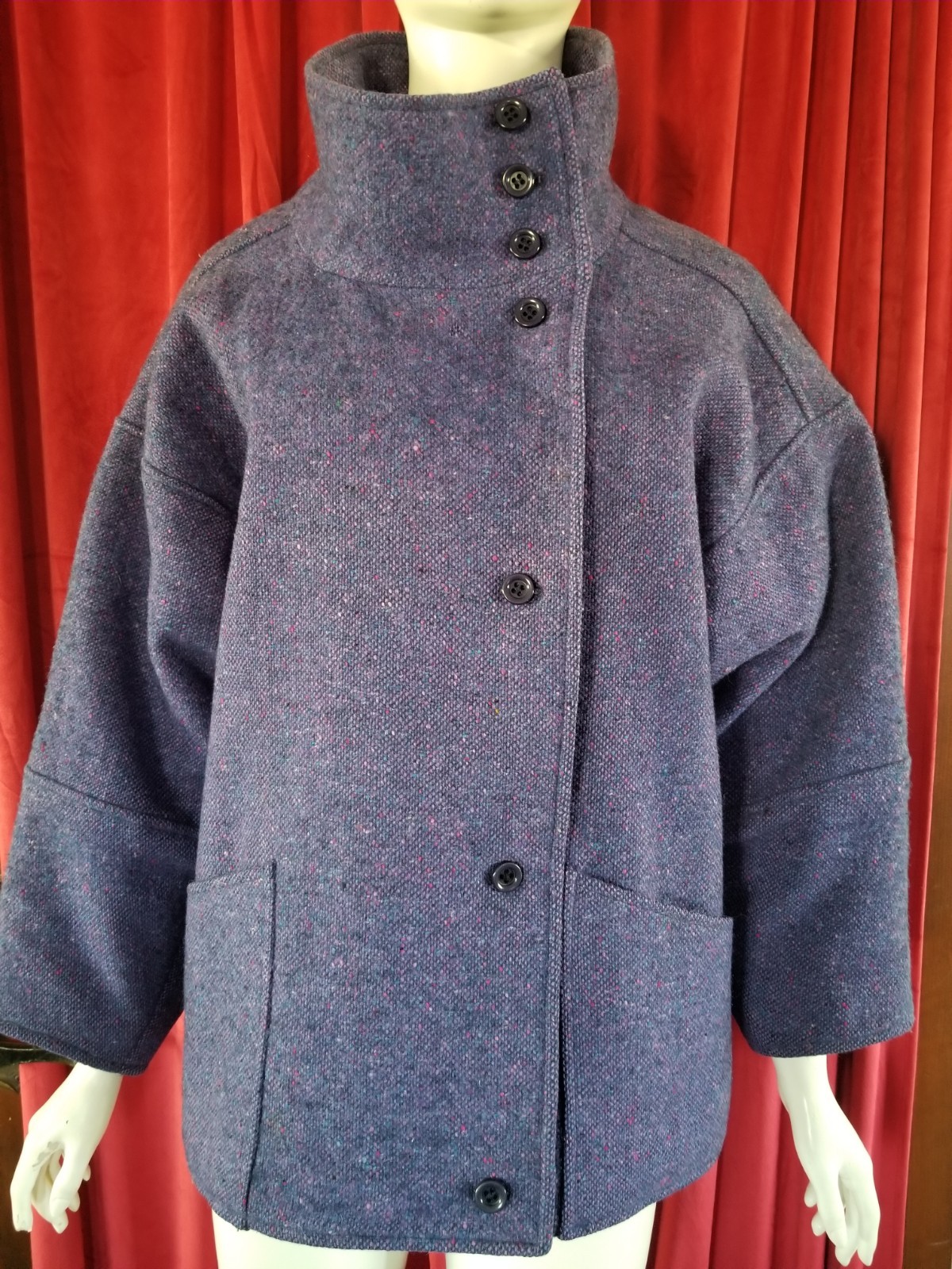 1960’s HOURIHAN Donegal Tweed Pure Wool Womens Vintage Coat Purple Ireland 14