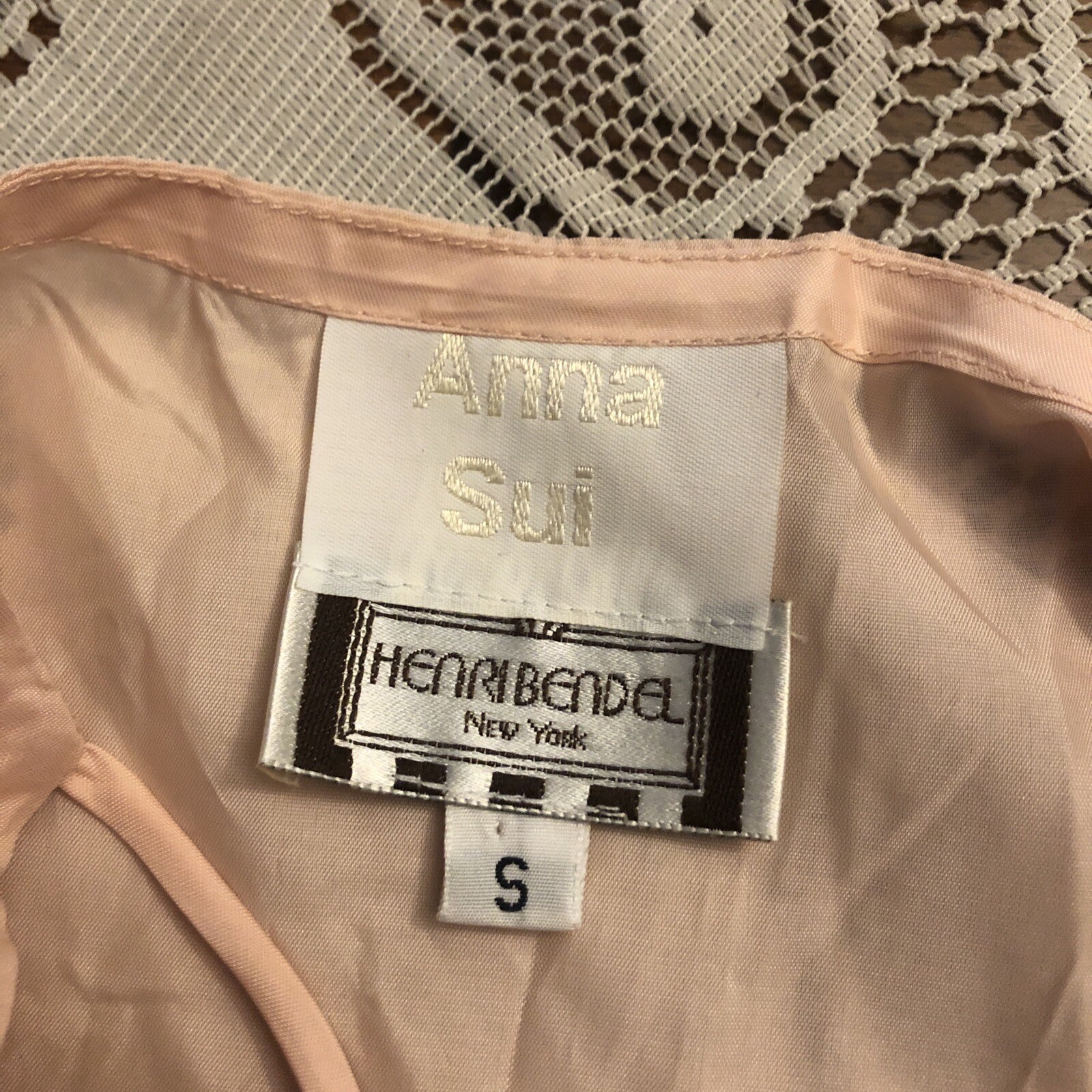 Vtg 90’s Anna Sui Henri Bendel NY baby Pink Slip Dress Lingerie Size S Design AS