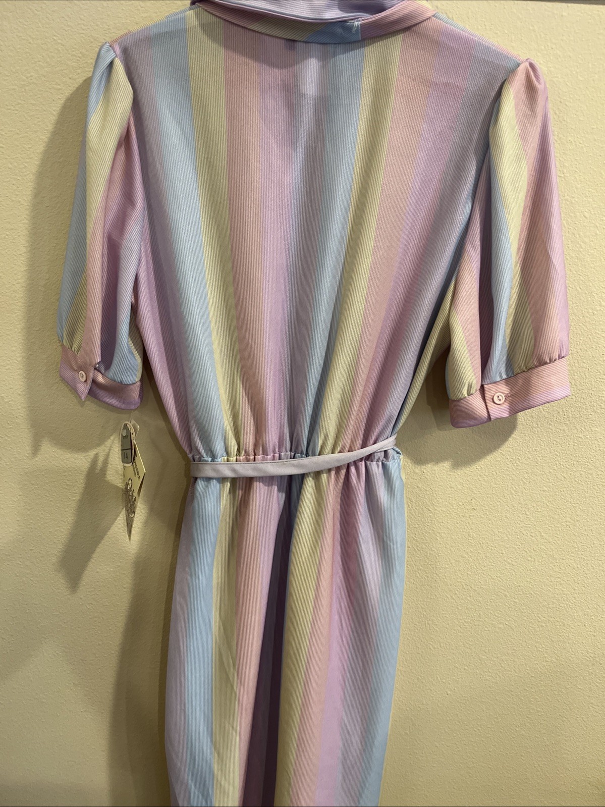 Vtg Pin Up Rockabilly Belted Pastel Stripe Dress Fit Flare Retro Med/L Swing USA