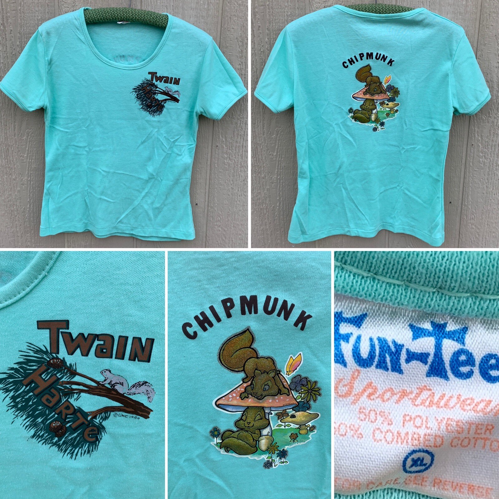 Vintage Twain Harte Chipmunk T Shirt Roach Iron On Back Fun Tees Size XL Ladies