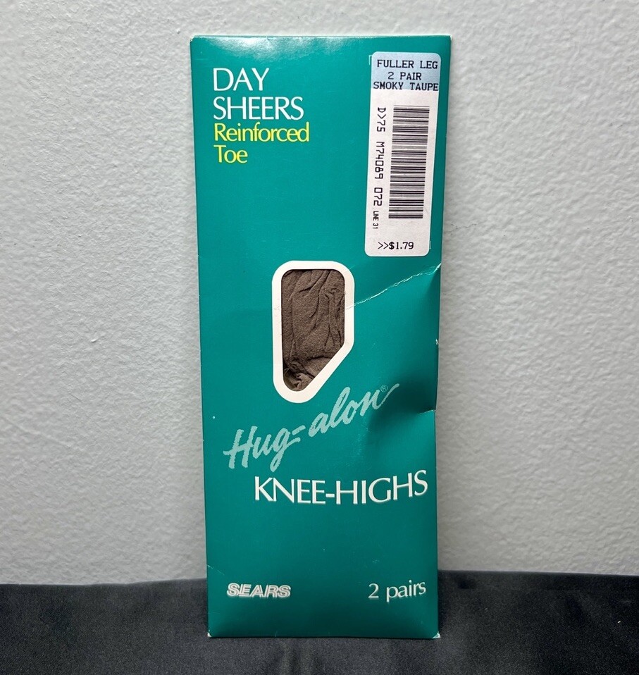 Vtg Sears Hug-Alon Knee-Highs Day Sheers 2 Pairs Fuller Leg Smoky Taupe