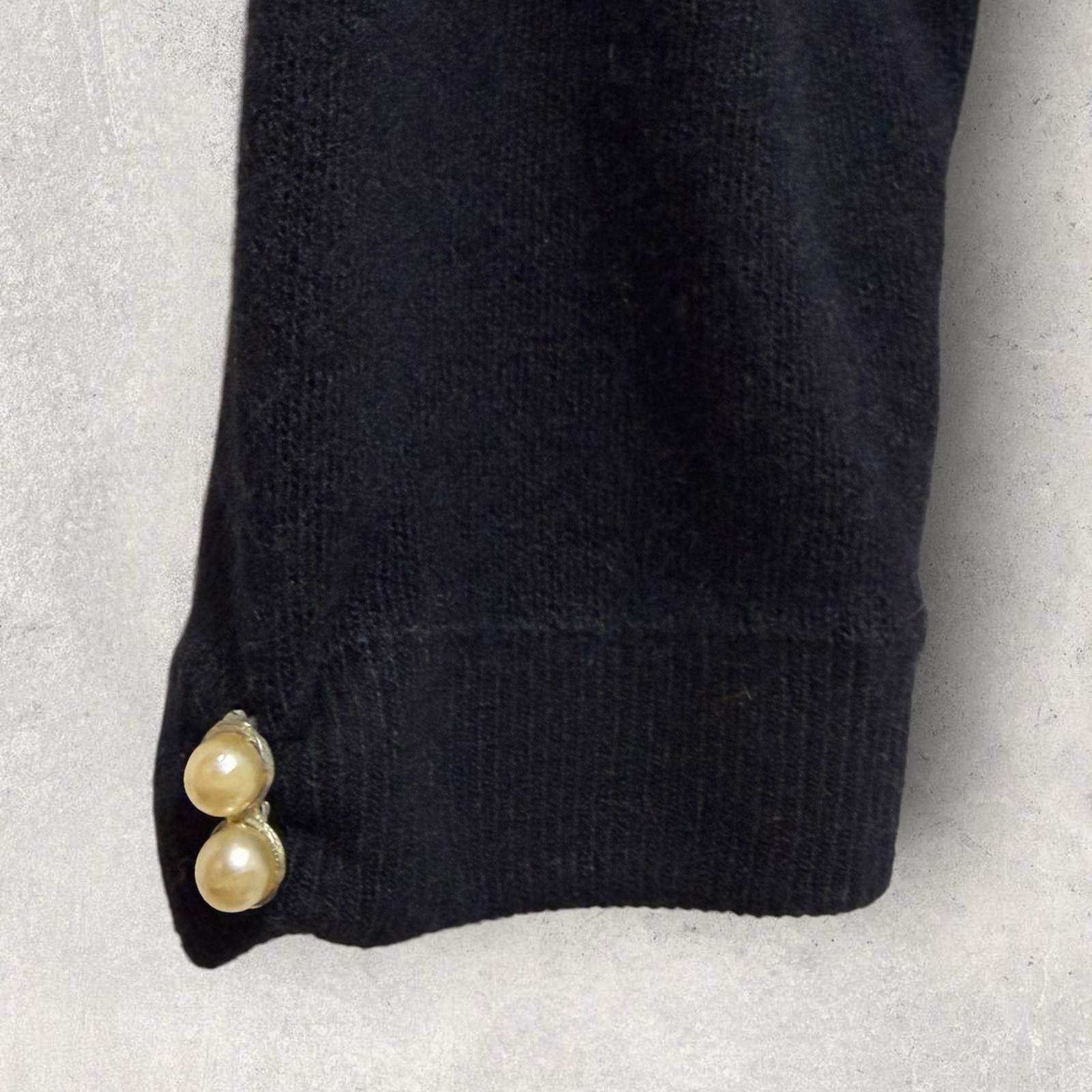 Vtg 50’s Du Pont Orlon Black Cardigan REAL MINK FUR Collar & Pearl Buttons S/M