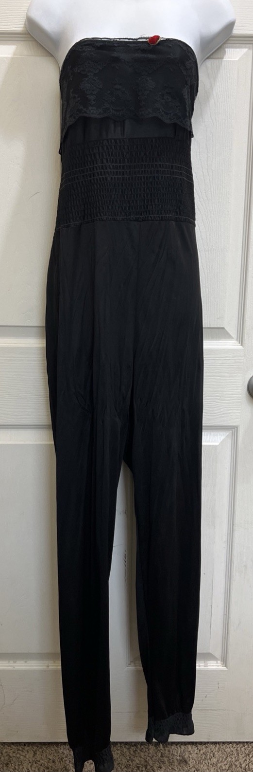Vintage Strapless Black Harem Pant Lingerie Jumpsuit w/ Lace Undercover Wear