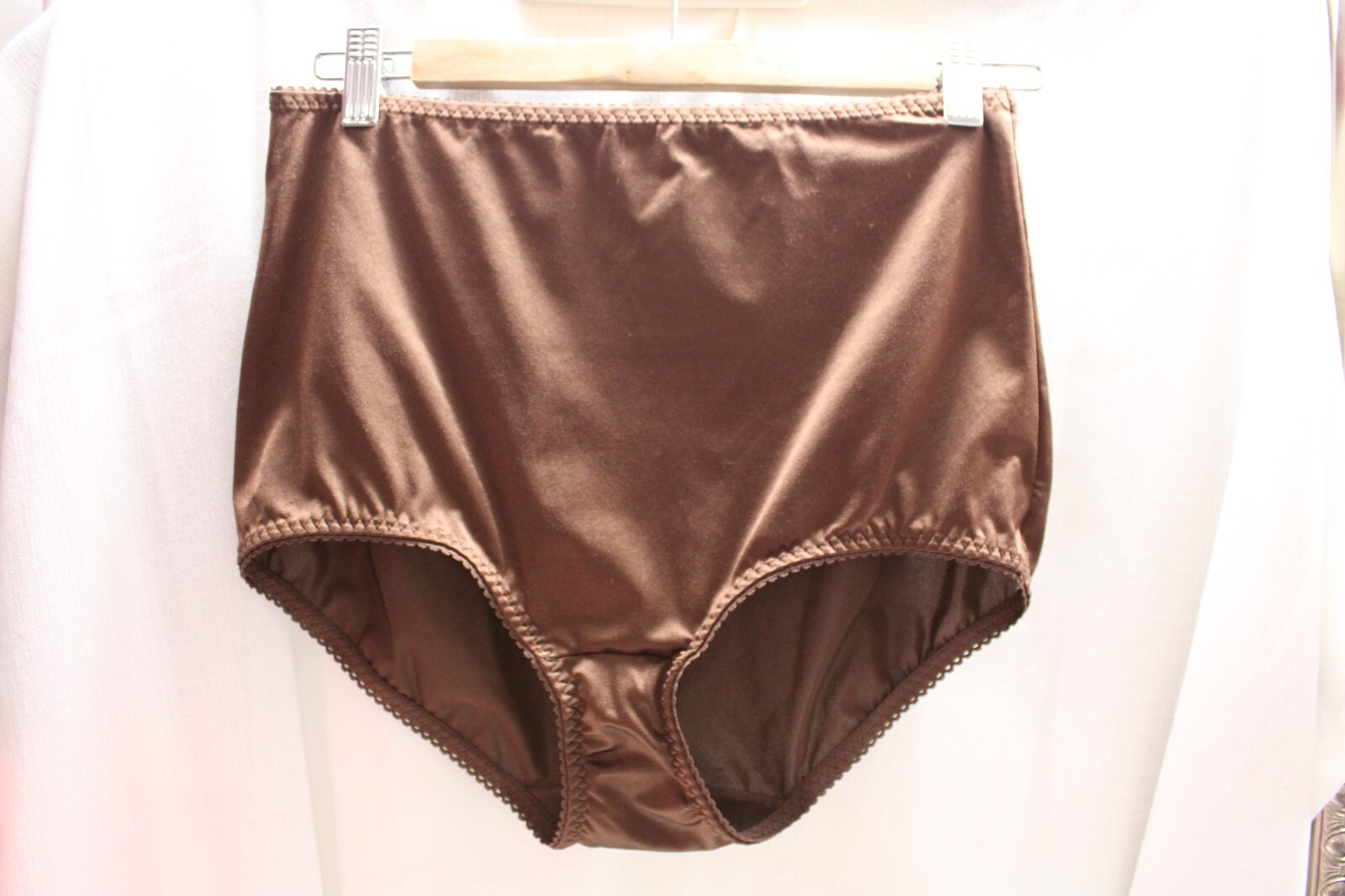 Vint. Sissy Nylo/Spand Brown Glow Brief High Waist Tummy Control Silky Panties 8