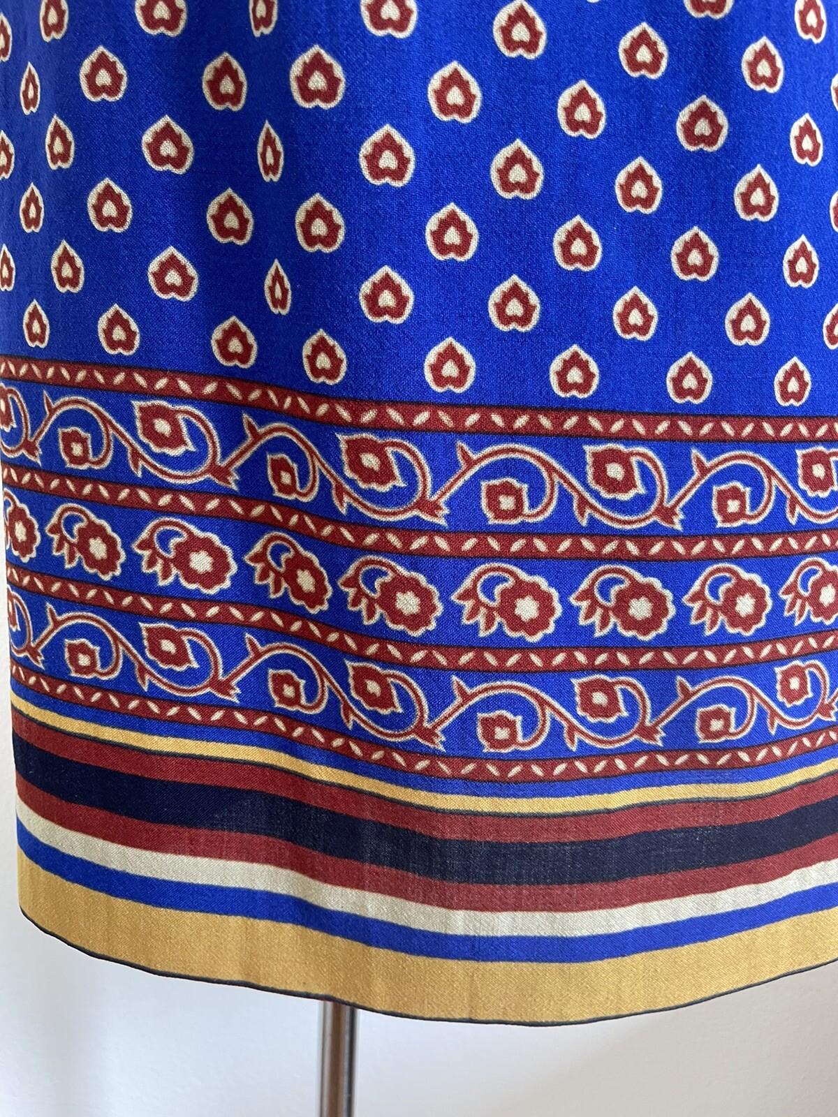 GUY LAROCHE 1980s Vintage Wool Skirt Cobalt Blue Block Print Handmade Size FR42