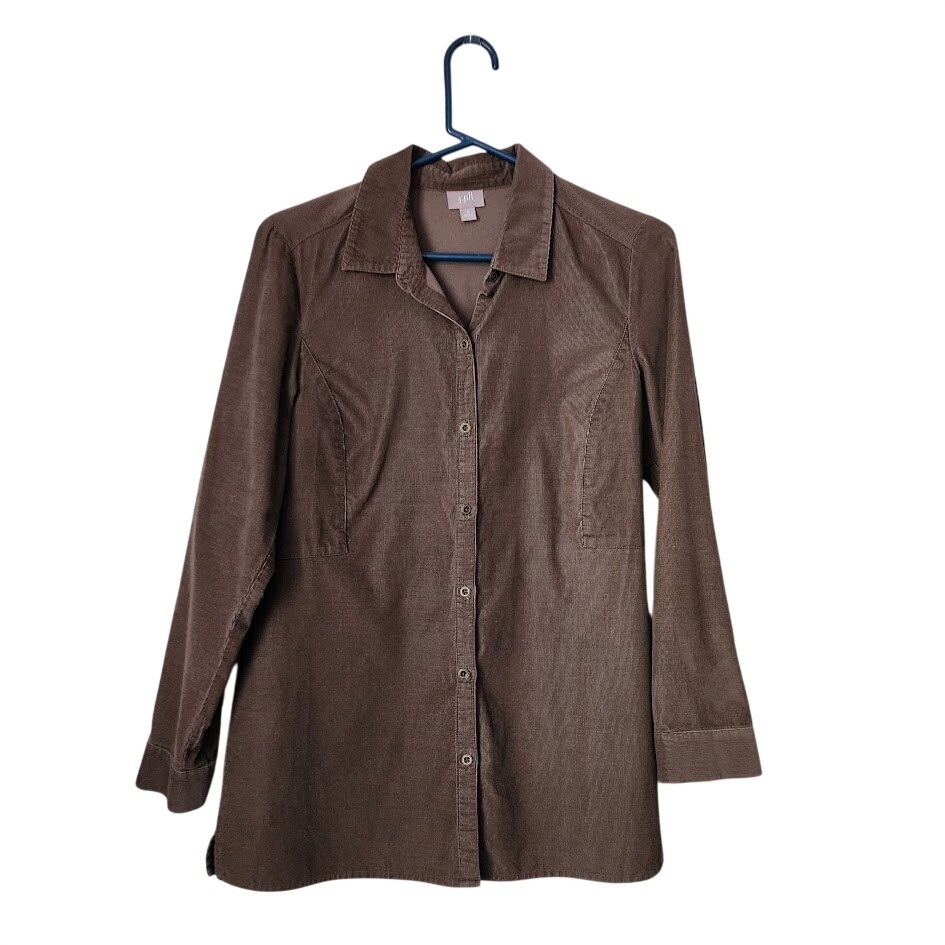 J. JILL VINTAGE Brown Corduroy Tunic Button Down Shirt Jacket Medium M Fine Wale