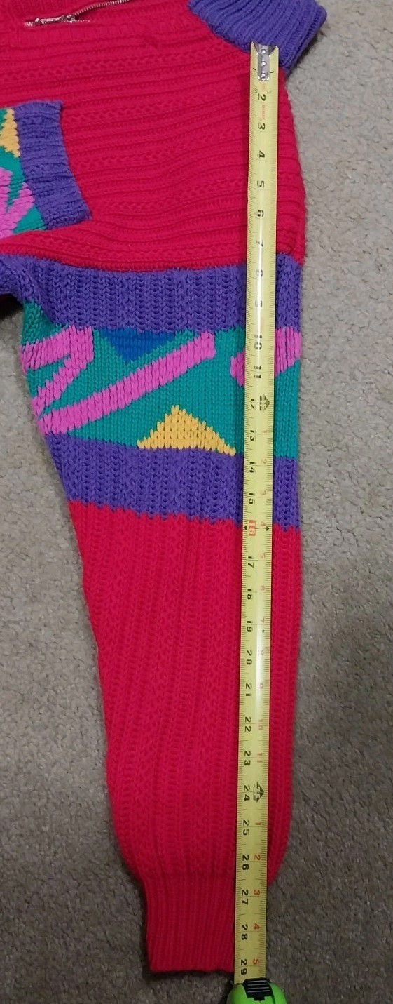 Kitty Hawk Vintage Colorful Sweater 80s 90s Front Zipper And Pocket Size Large