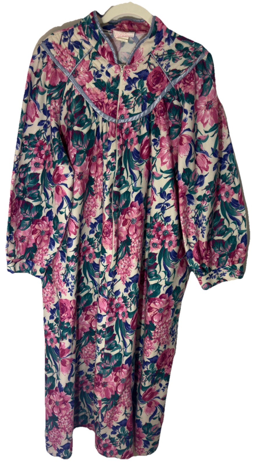 Just For Women 3X 26W 28W Vintage Robe White Multi Floral Long Sleeve Pockets