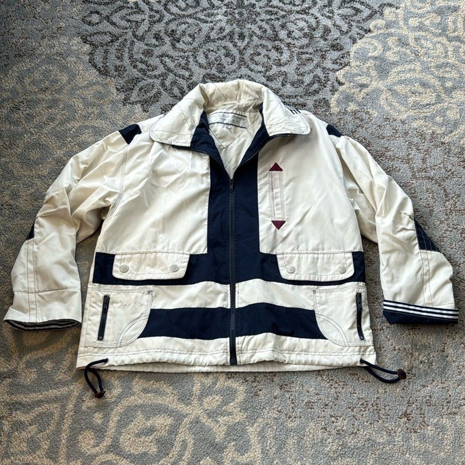 Vintage Mullberry Street Nautical Jacket Cream Navy Medium