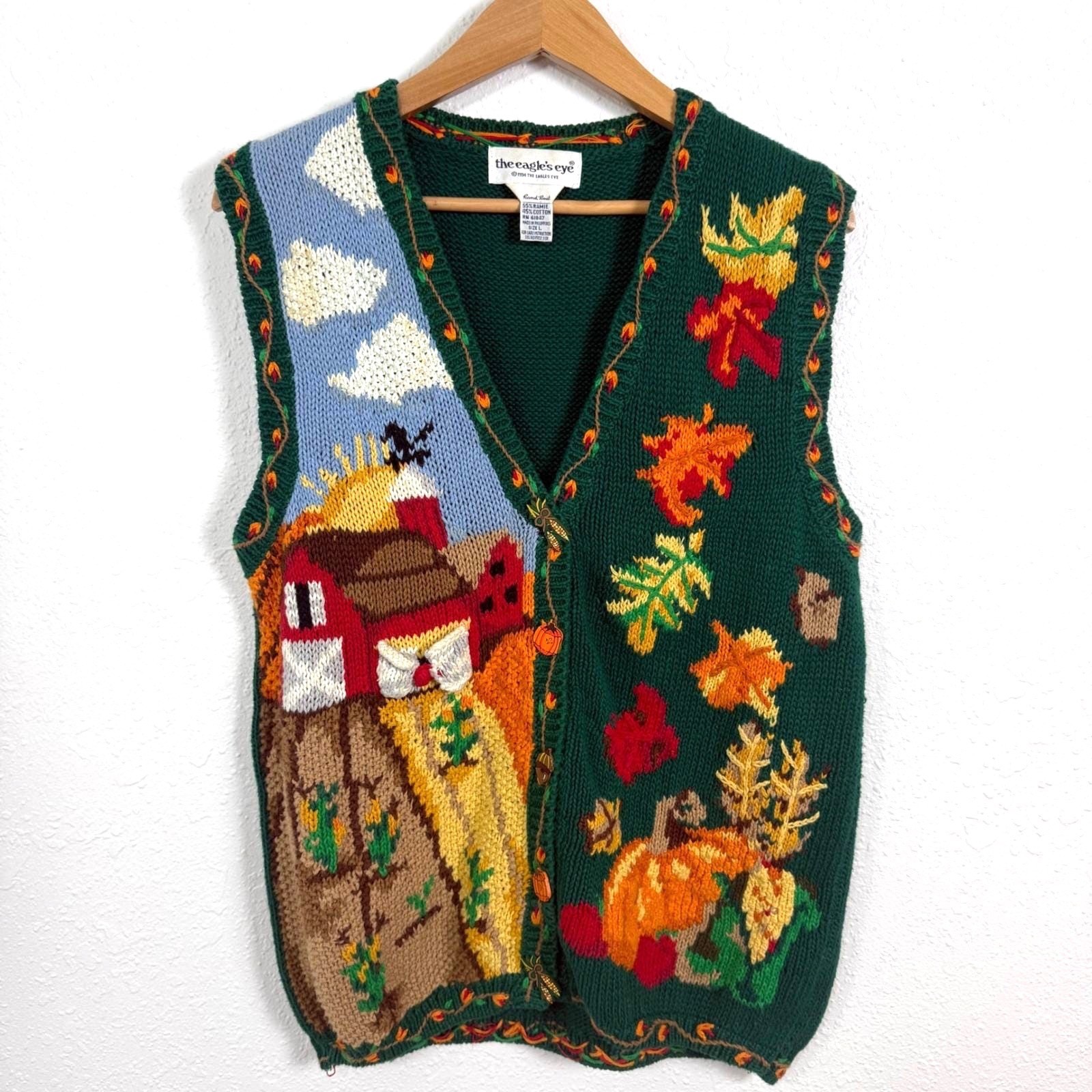 The Eagle’s Eye Large Sweater Vest Knit Harvest Farm Pumpkin Grandmacore Ramie