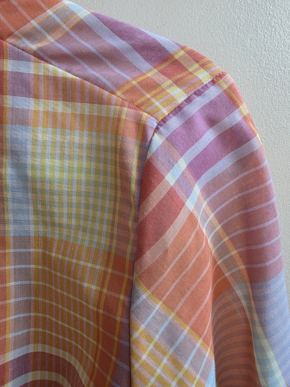 Vintage 1980’s Oak Hill Orange Plaid Button Up Long Sleeve Top Preppy Sz 8