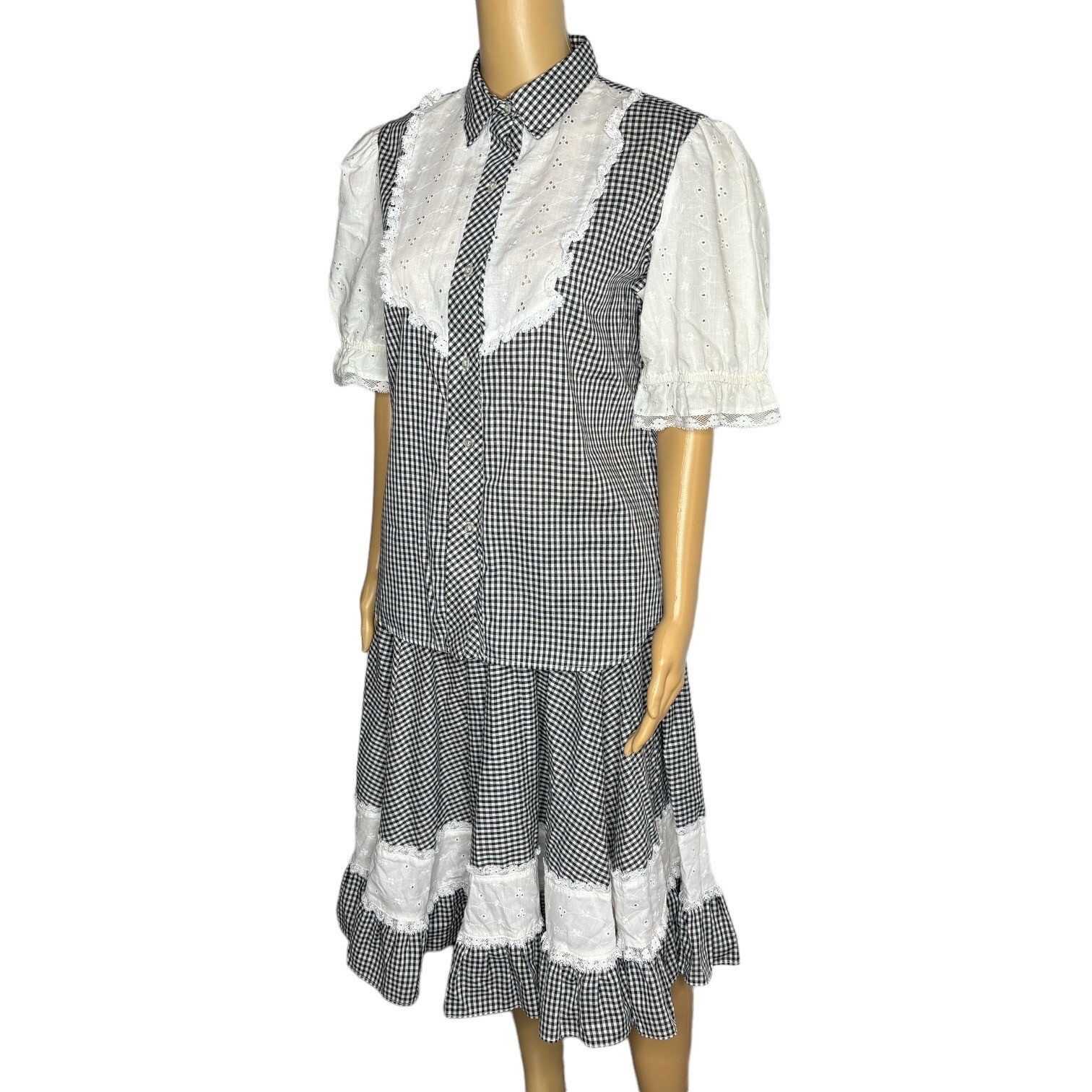 JERI BEE Western Prairie Square Dance Blouse & Skirt Gingham Womens Size M