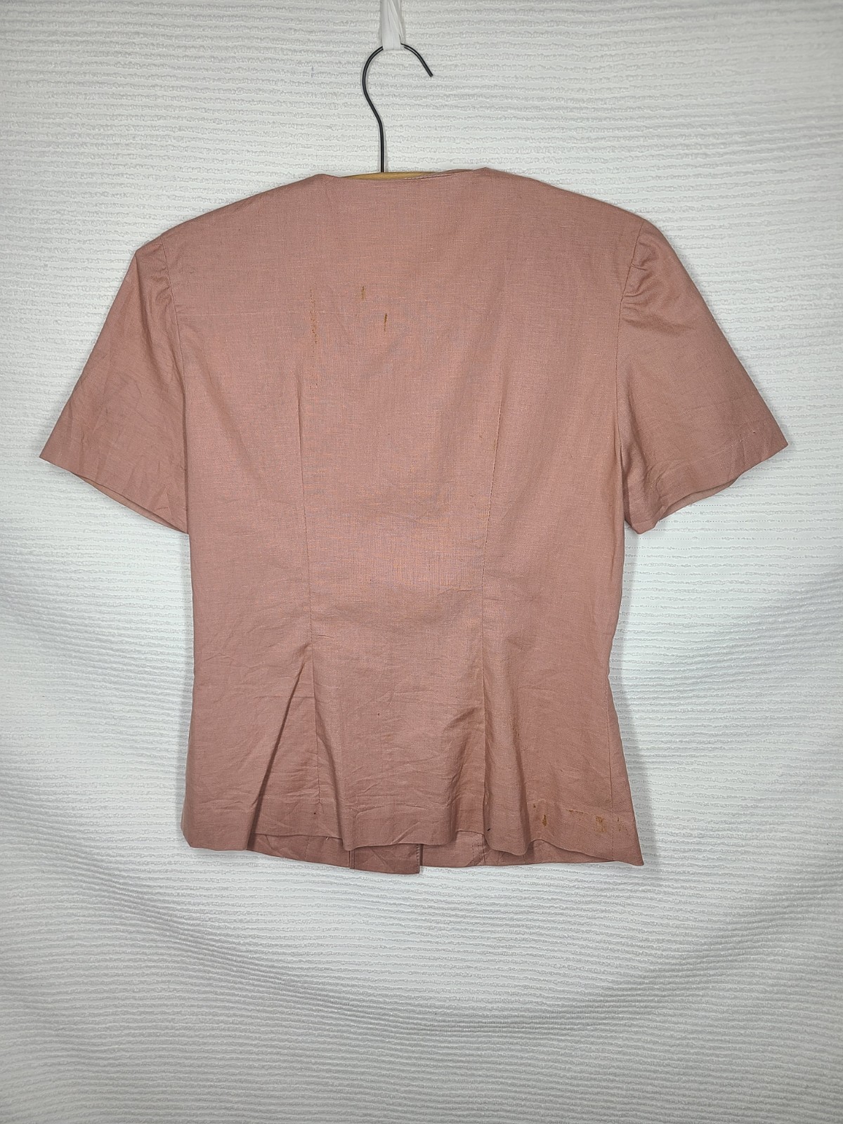 Vintage 50s Cotton Shirt S New Look High Neck Large Buttons Taupe Brown Retro