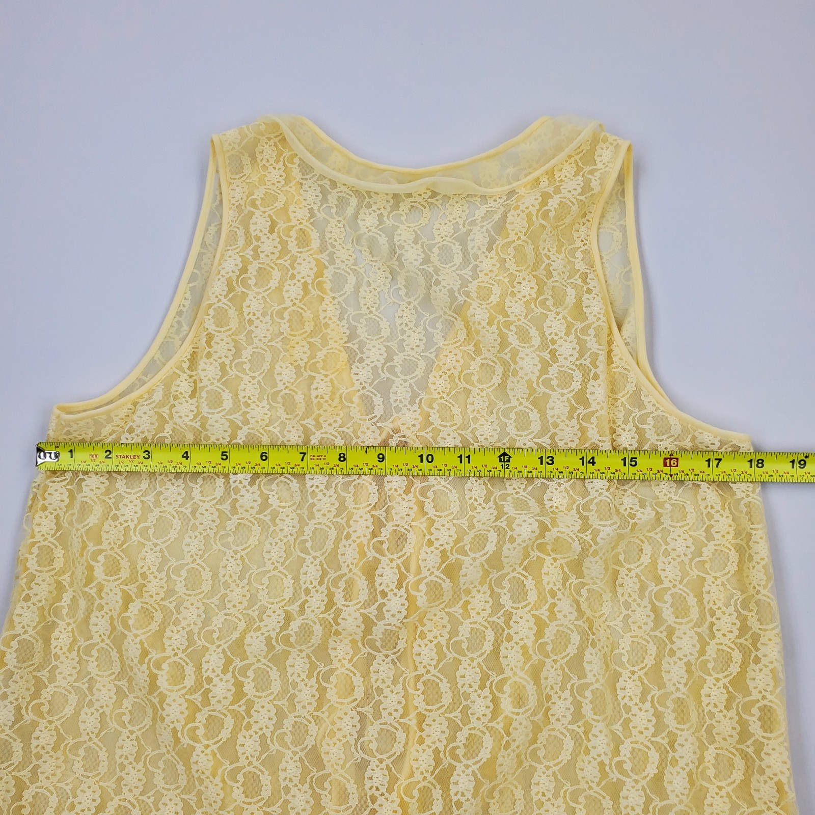 VTG 50s 60s Sears Roebuck Co Yellow Lace Chiffon Vest Peignoir Sheer Lingerie M