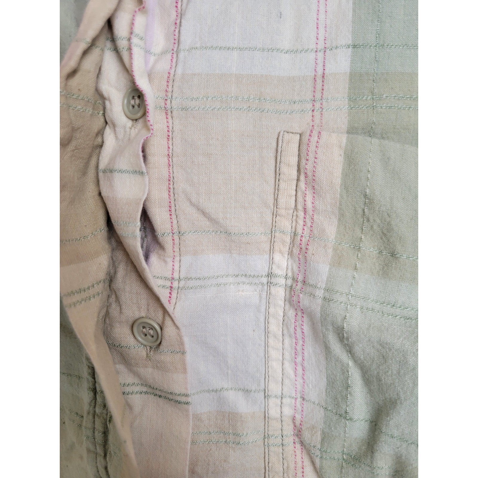 Pink 59 Plaid Button Down Cropped Shirt Short Sleeve Grunge Green Women Large