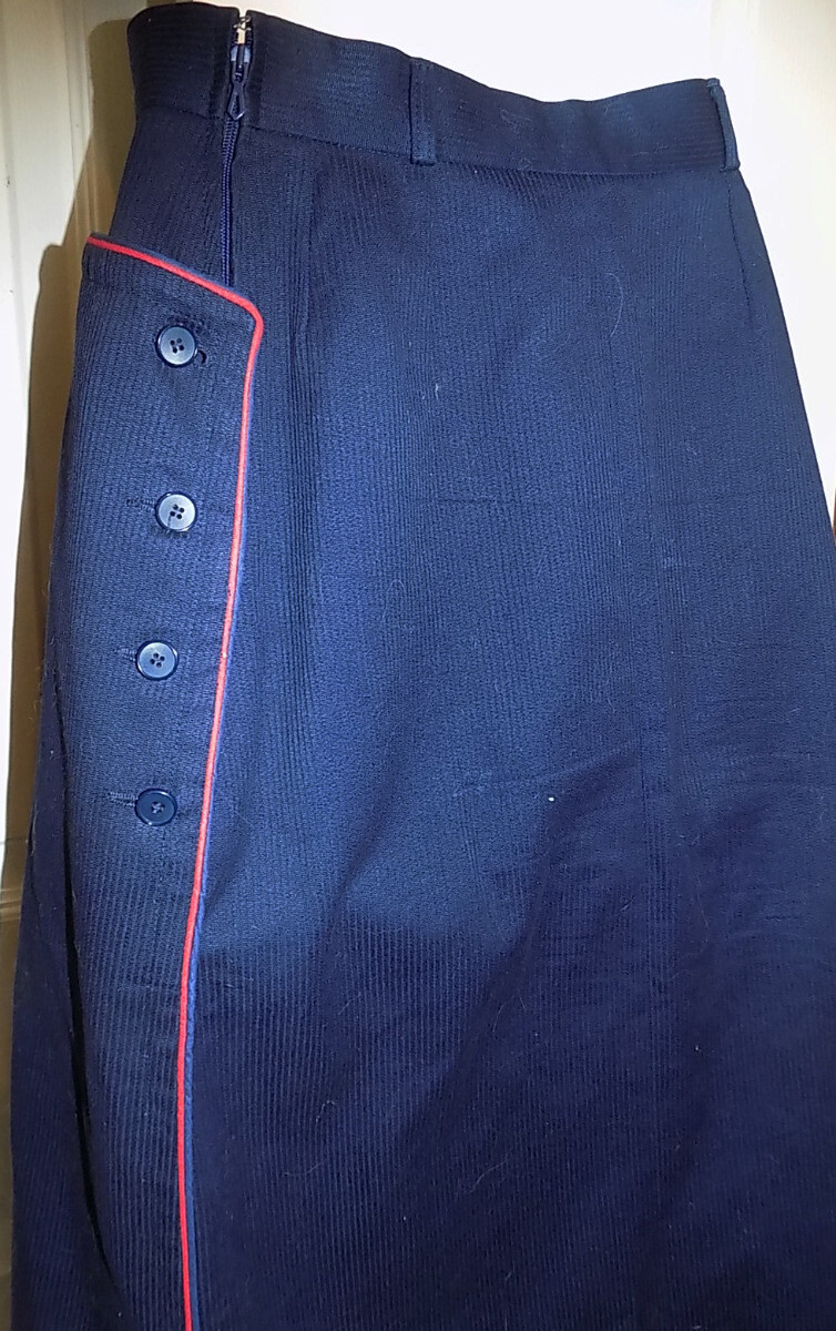 Vintage Navy Blue Straight Skirt Red Trim Guy LaRouche Diffusion Paris W25 SZ 8