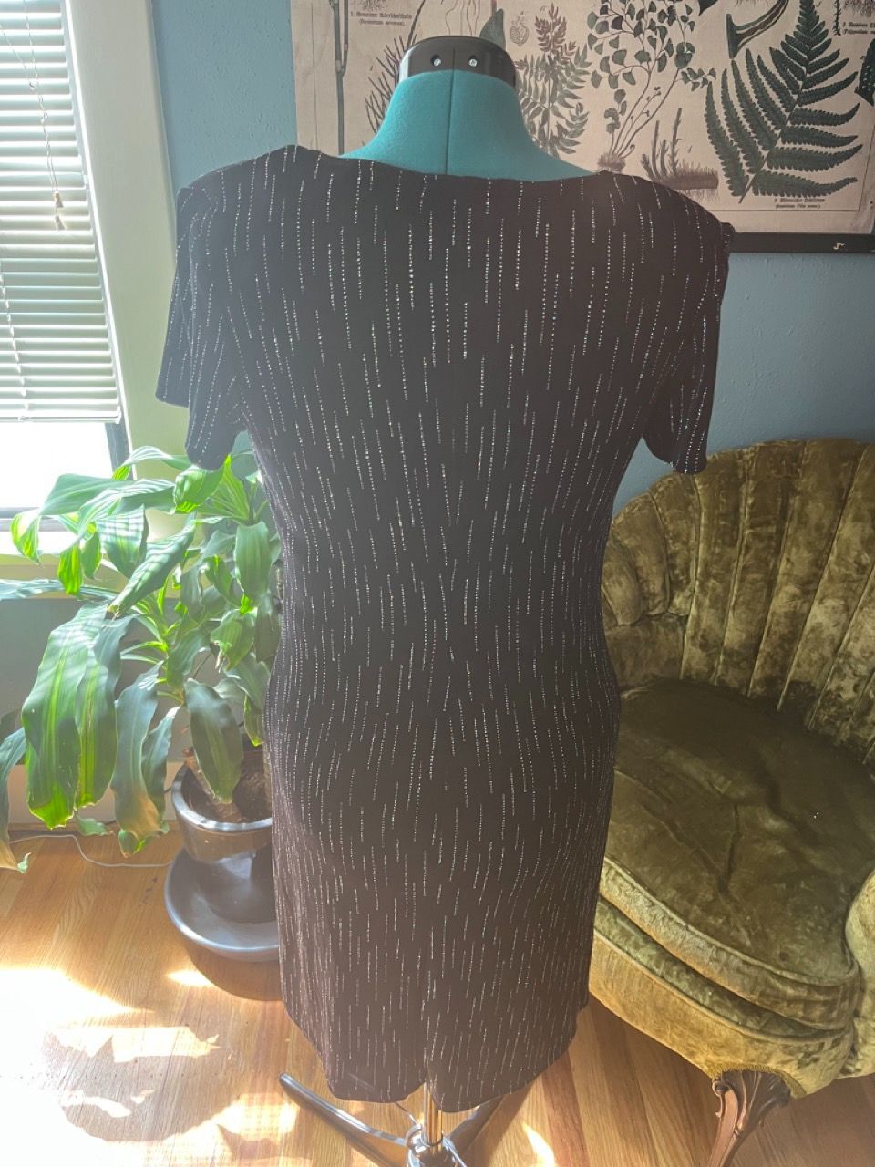 Vintage 90s Black Tee-Style Dress with Dazzling Glitter in Lines Throughout